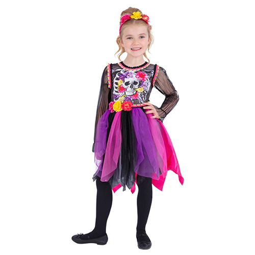 Day of the Dead Pom-Pom Girls Fancy Dress Costume Kids Medium - Age 7-9 Product Image