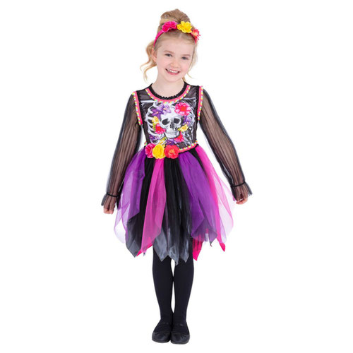 Day of the Dead Pom-Pom Girls Fancy Dress Costume Kids Small - Age 4-6 Product Gallery Image