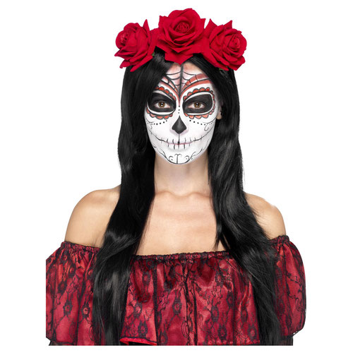 Day of the Dead Red Roses Fancy Dress Headband Costume Accessory Product Image