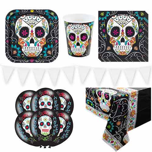 Day Of The Dead Skull 8 Person Deluxe Party Pack Product Image