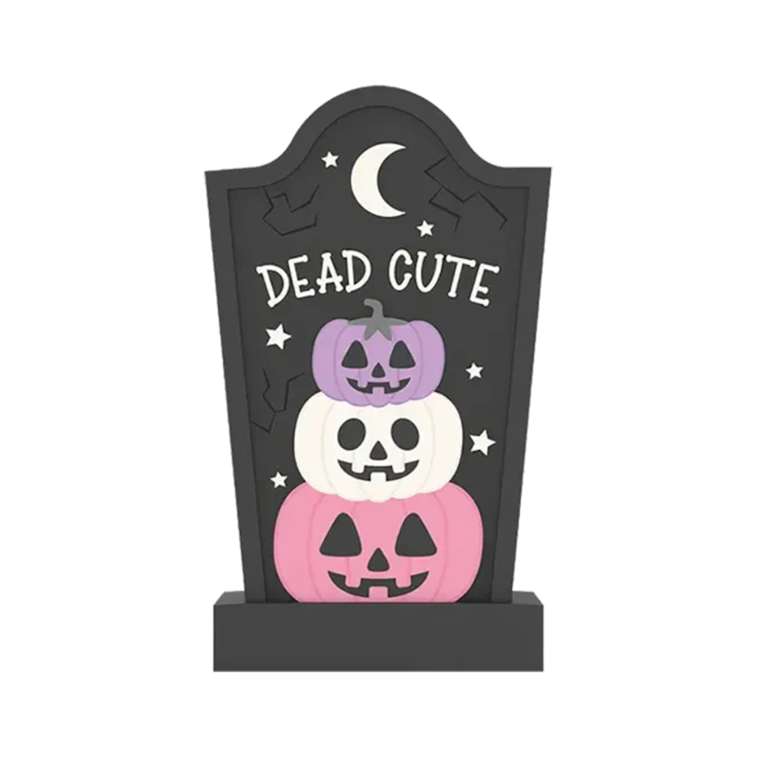 Dead Cute Pumpkin Black Halloween Tombstone Decoration 18.5cm