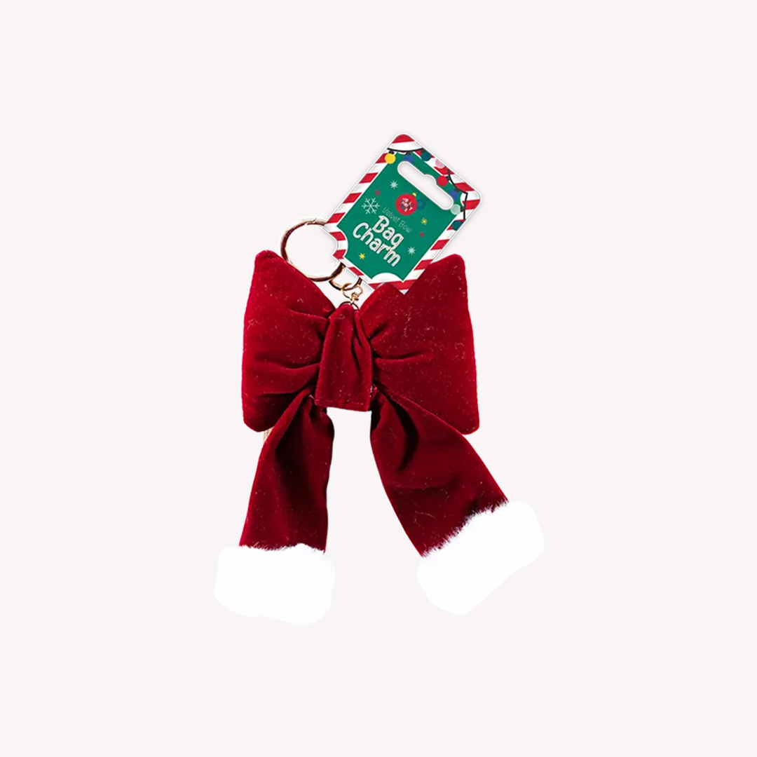 Deep Red Velvet Bow Christmas Bag Charm 17cm