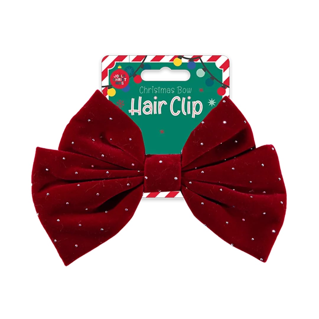 Deep Red Velvet Bow Christmas Hair Clip Accessory 18cm