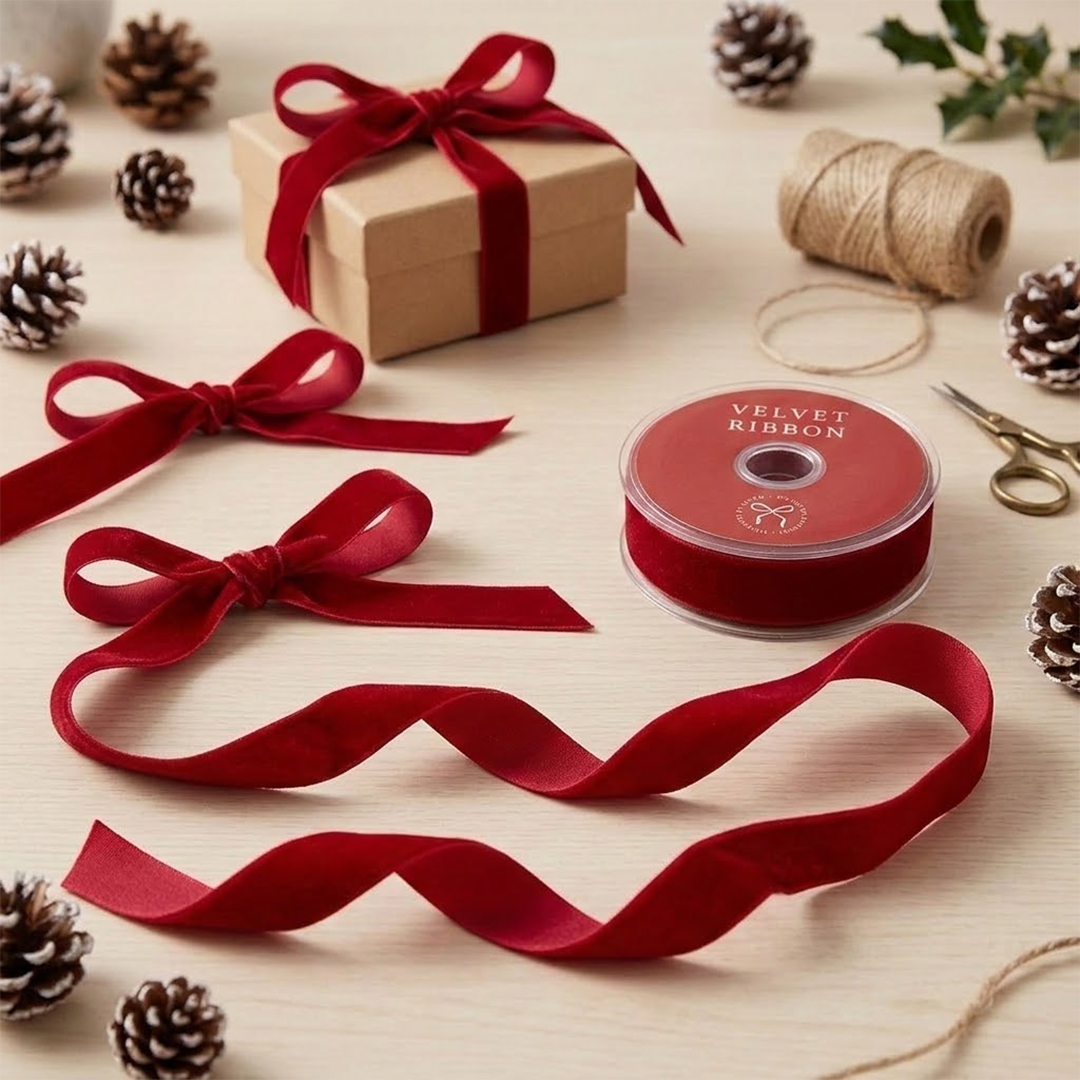 Deep Red Velvet Christmas Ribbon Reel 5m View 2