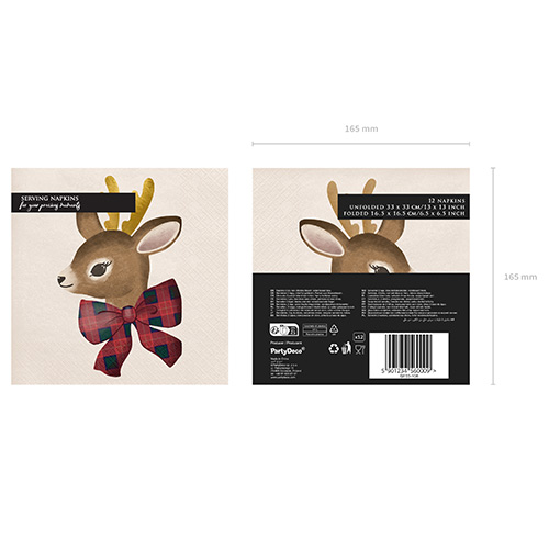 Deer with Tartan Bow Christmas Paper Luncheon Napkins 2 Ply 33cm - Pack of 12 Product Gallery Image