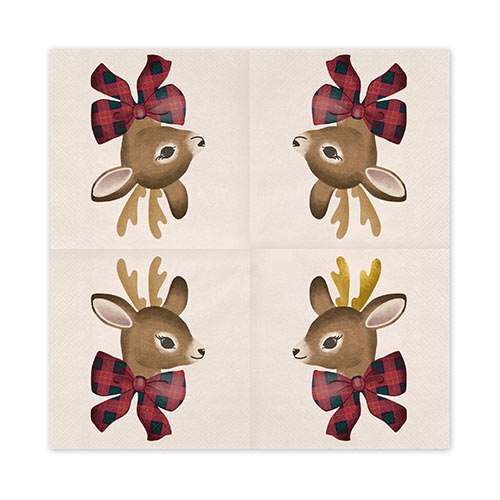 Deer with Tartan Bow Christmas Paper Luncheon Napkins 2 Ply 33cm - Pack of 12 Product Gallery Image