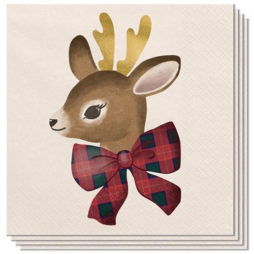 Deer with Tartan Bow Christmas Paper Luncheon Napkins 2 Ply 33cm - Pack of 12 Product Gallery Image