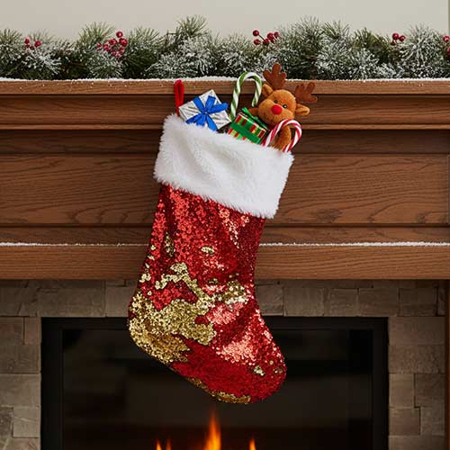 Deluxe Reverse Red & Gold Sequin Christmas Stocking 43cm