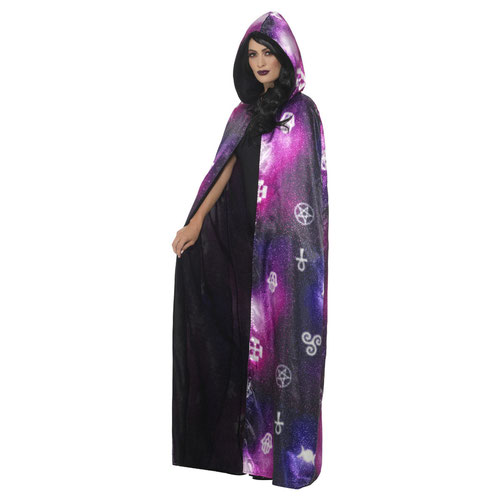 Deluxe Reversible Purple Galaxy and Black Ouija Cape Fancy Dress Costume Ladies One Size Product Gallery Image