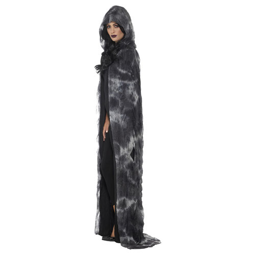 Deluxe Spellbound Black & Grey Tie Dye Decayed Cape Fancy Dress Costume Unisex Adult One Size Product Gallery Image