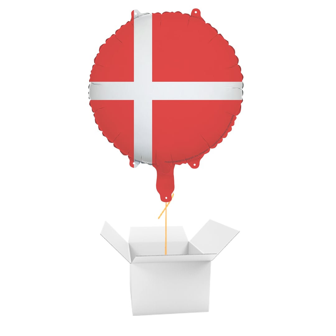 Denmark Danish Flag Round Foil Balloon - Inflated Balloon In A Box Product Gallery Image