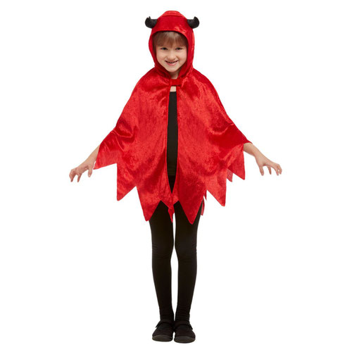 Devil Hooded Cape Fancy Dress Costume Unisex Kids One Size Product Gallery Image