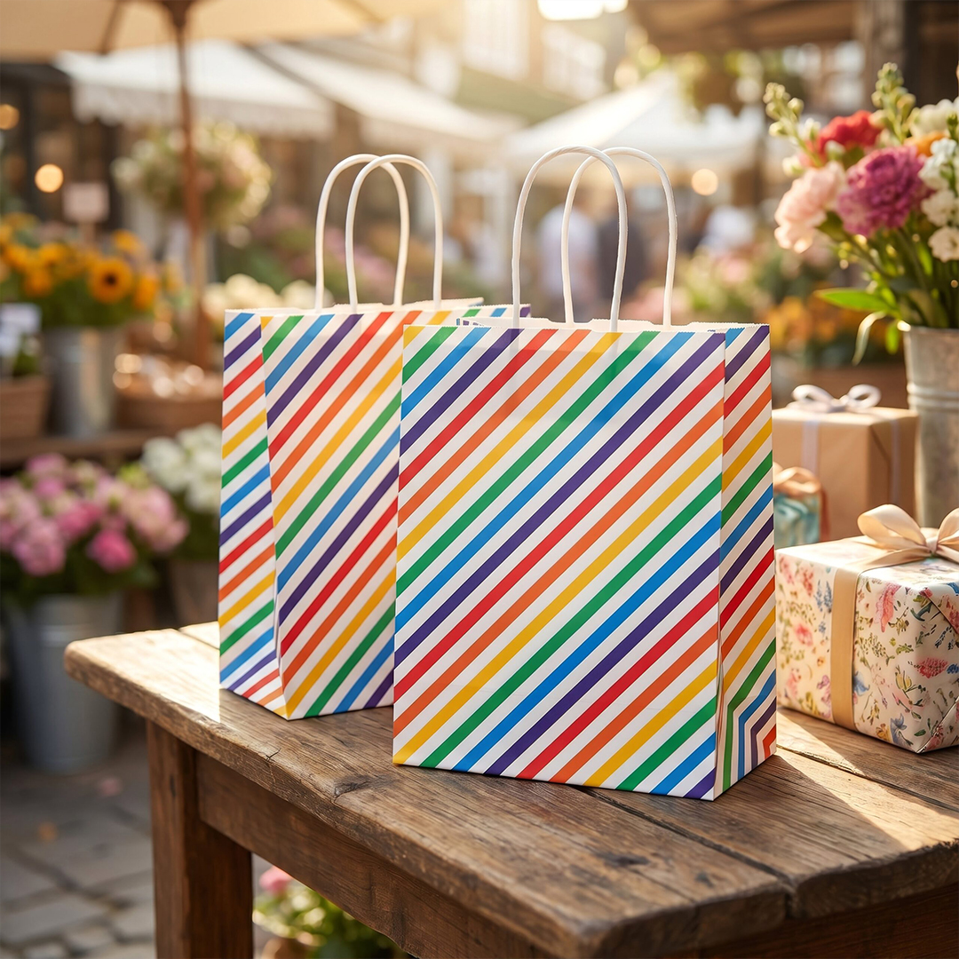 Diagonal Stripes Paper Party Bag with Handles 22cm View 3