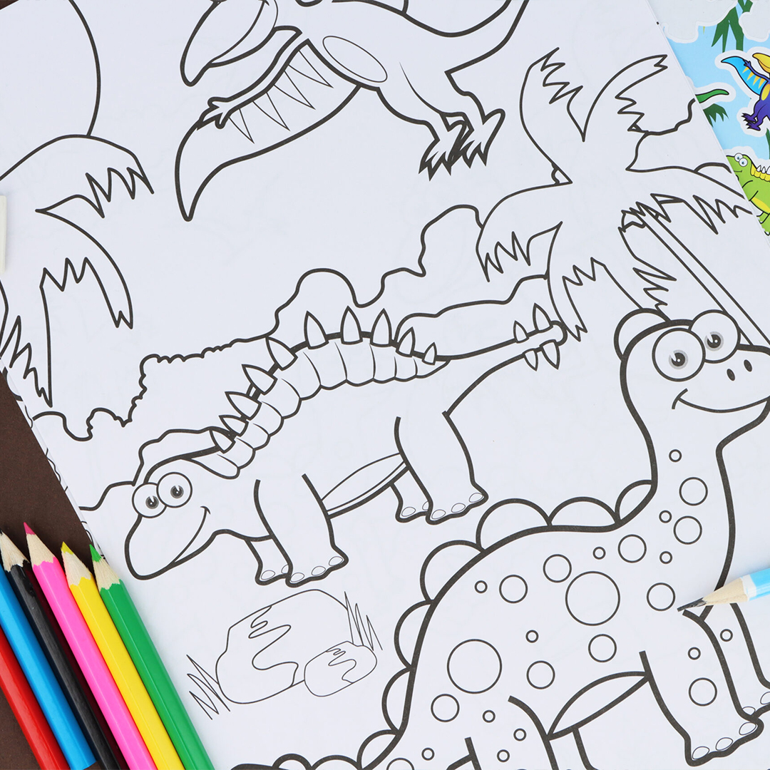 Dinosaur Colouring Set with Mini Pencils & Stickers View 3