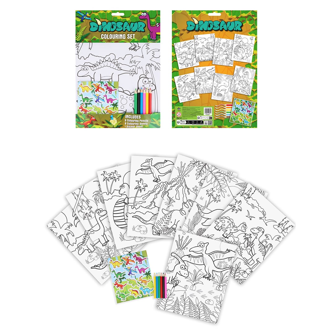 Dinosaur Colouring Set with Mini Pencils & Stickers