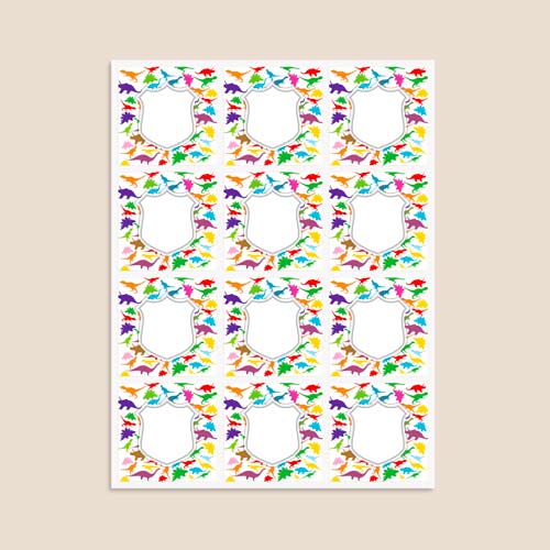 Dinosaur Design 65mm Square Sticker sheet of 12 Product Gallery Image