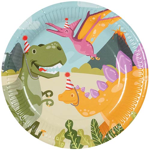 Dinosaur Fun Party Round Paper Plates 23cm - Pack of 10