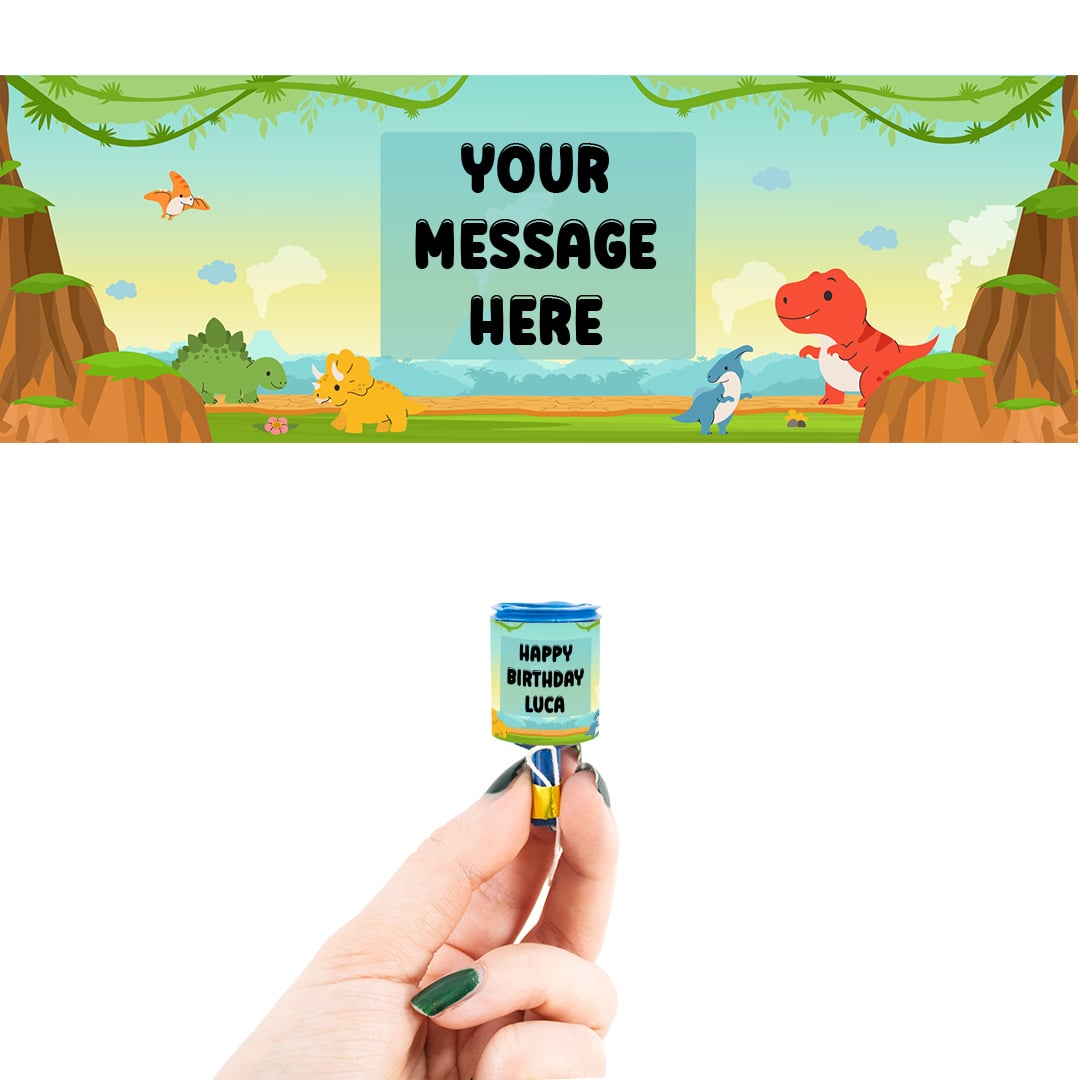 Dinosaur Personalised Party Popper Packaging Label Stickers 9cm - Sheet of 16