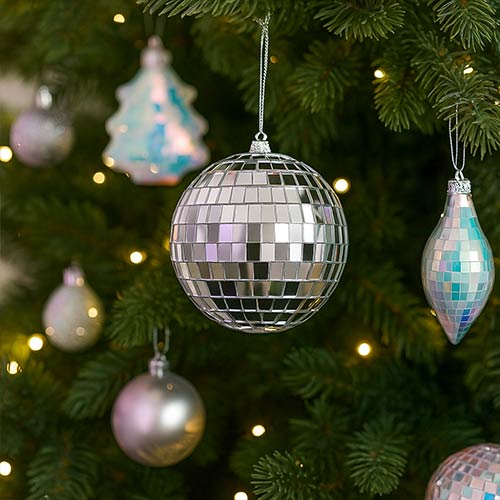 Disco Ball Bauble Christmas Hanging Decoration 10cm Silver Reflective Ornament