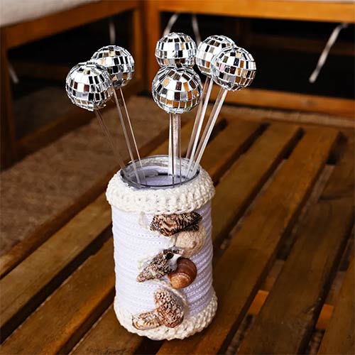 Disco Ball Swizzle Stick Reusable Drink Stirrers - Pack of 6