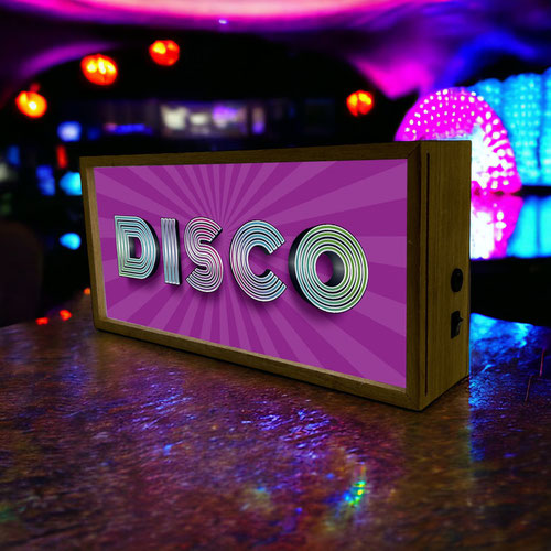 Disco Fever Purple LED Light Box Wood Room Sign Product Gallery Image