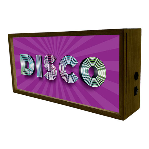 Disco Fever Purple LED Light Box Wood Room Sign Product Gallery Image