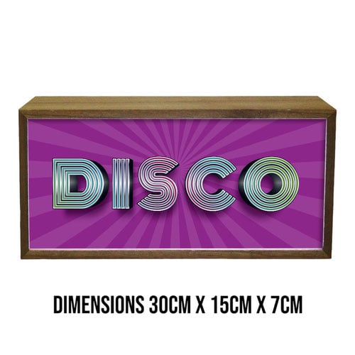 Disco Fever Purple LED Light Box Wood Room Sign Product Gallery Image