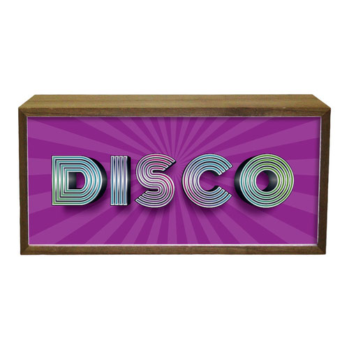 Disco Fever Purple LED Light Box Wood Room Sign Product Gallery Image