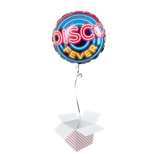 Disco Fever Two-Sided Round Foil Helium Balloon - Inflated Balloon in a Box