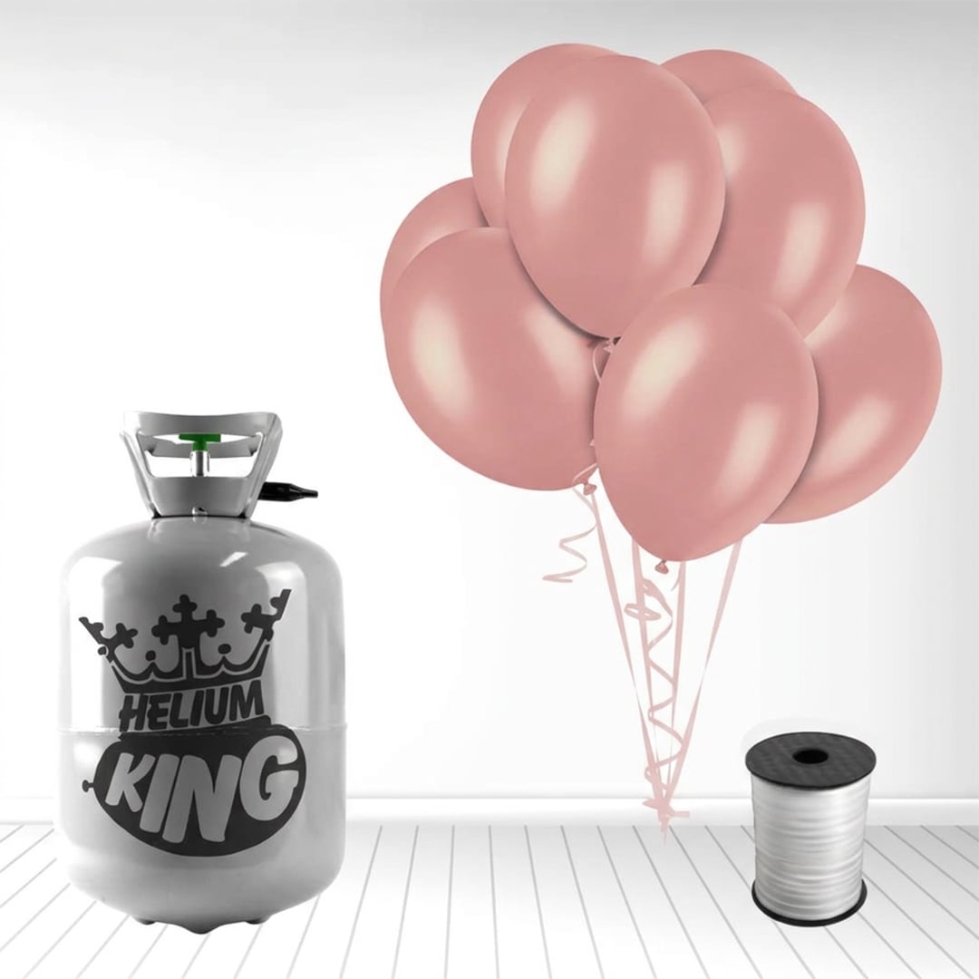 Disposable Helium Gas Canister with 100 Baby Pink Balloons and Curling Ribbon