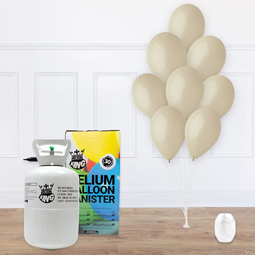 Disposable Helium Gas Canister with 30 Latte Cream Balloons and Curling Ribbon Product Image