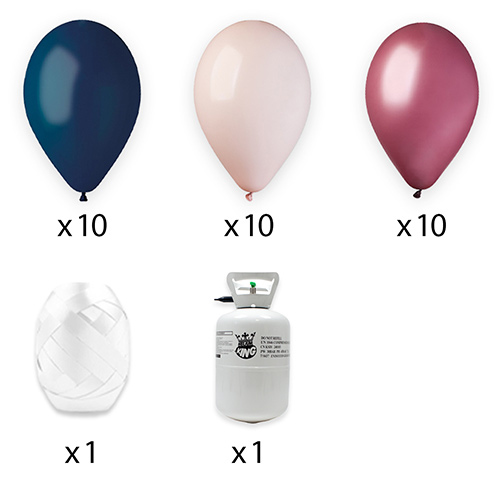 Disposable Helium Gas Canister with 30 Shell Cream, Vino Burgundy & Navy Blue Balloons and Curling Ribbon Product Gallery Image