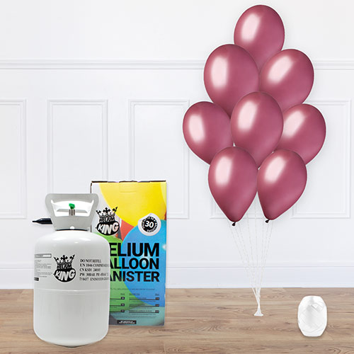 Disposable Helium Gas Canister with 30 Vino Burgundy Balloons and Curling Ribbon Product Image