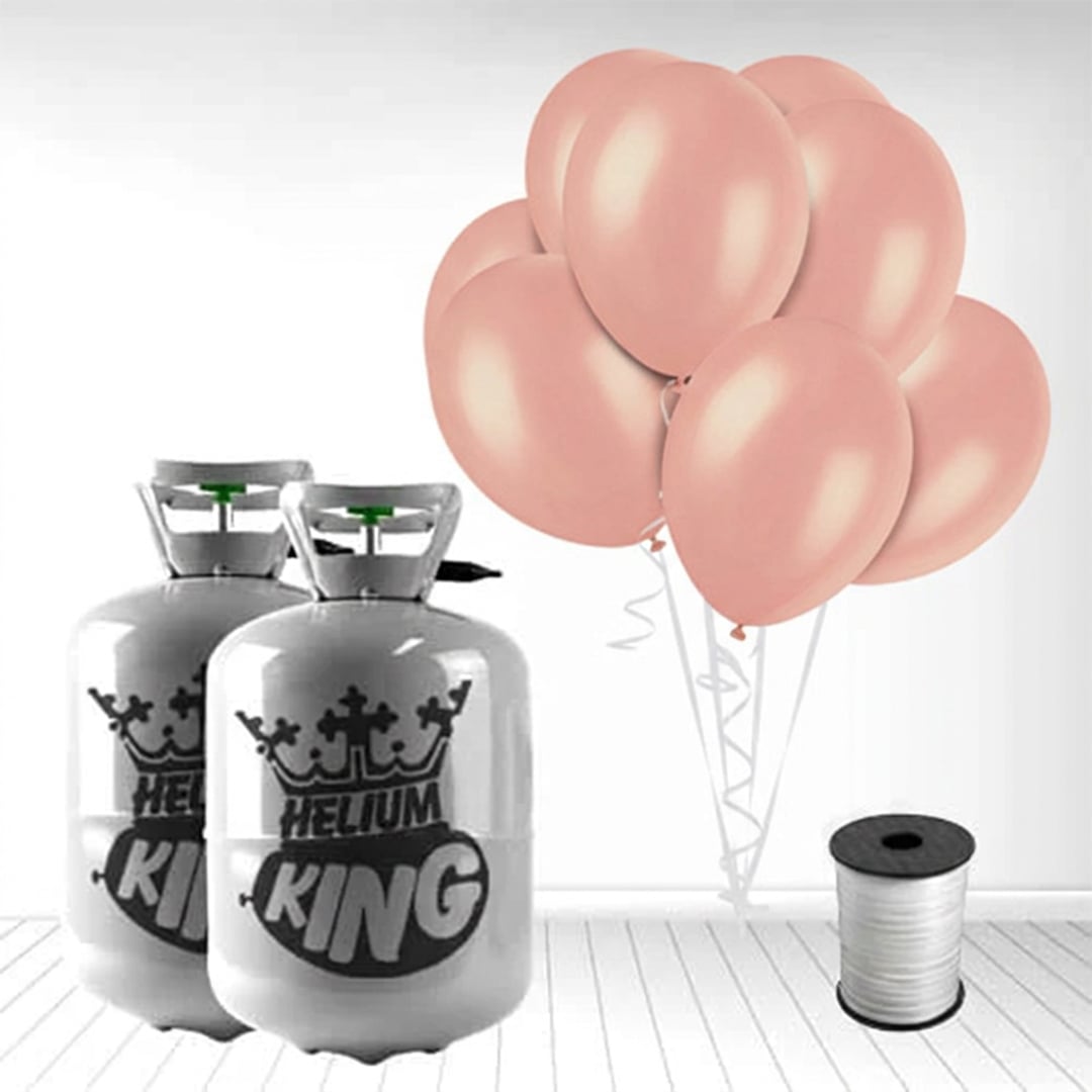 Disposable Helium Gas Canister with 60 Baby Pink Balloons and Curling Ribbon