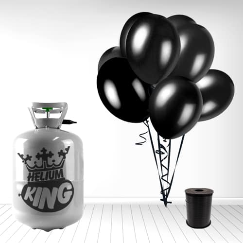 Disposable Helium Gas Canister with 30 Black Balloons and Curling Ribbon Product Gallery Image