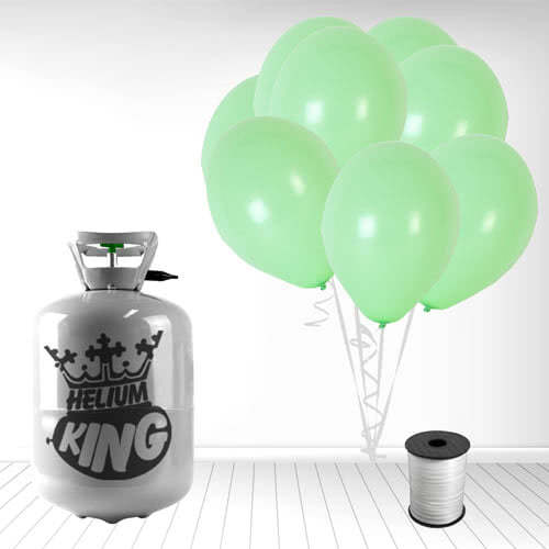 Disposable Helium Gas Canister with 30 Pastel Mint Green Balloons and Curling Ribbon Product Gallery Image