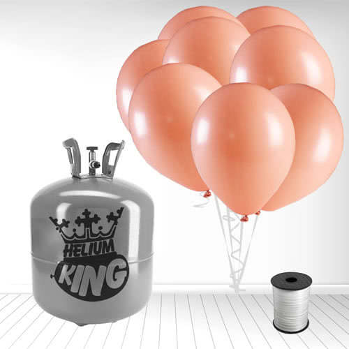 Disposable Helium Gas Canister with 50 Pastel Coral Peach Balloons and Curling Ribbon Product Gallery Image