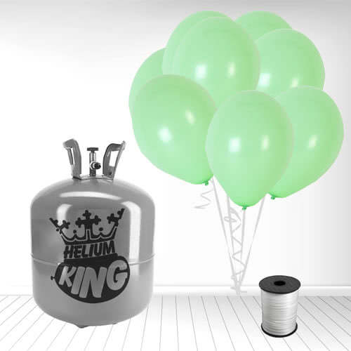 Disposable Helium Gas Canister with 50 Pastel Mint Green Balloons and Curling Ribbon Product Gallery Image