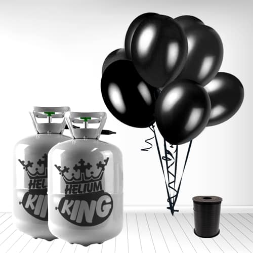 Disposable Helium Gas Canister with 60 Black Balloons and Curling Ribbon Product Gallery Image