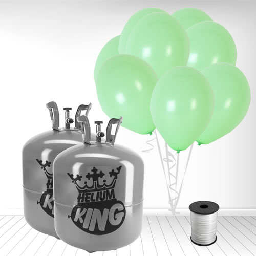 Disposable Helium Gas Canisters with 100 Pastel Mint Green Balloons and Curling Ribbon Product Gallery Image