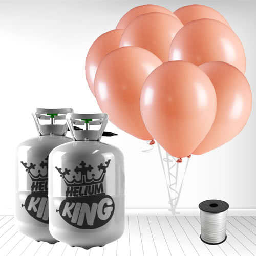 Disposable Helium Gas Canisters with 60 Pastel Coral Peach Balloons and Curling Ribbon Product Gallery Image