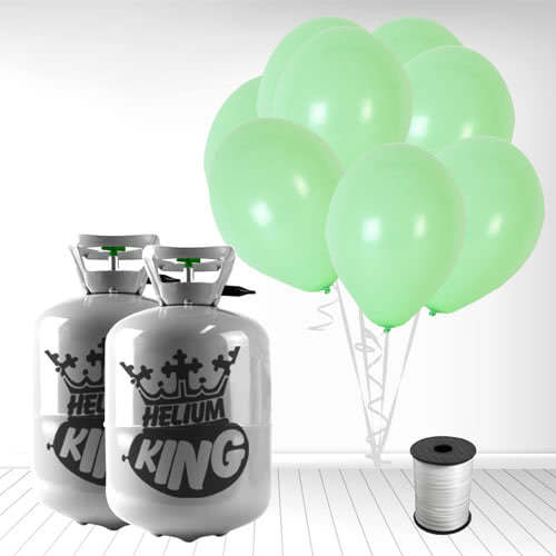 Disposable Helium Gas Canisters with 60 Pastel Mint Green Balloons and Curling Ribbon Product Gallery Image