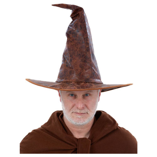 Distressed Mock Brown Leather Wizard Hat Fancy Dress Costume Accessory Unisex Adult One Size Product Gallery Image