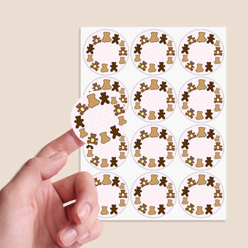 Dollies and Teddy Design 60mm Round Sticker sheet of 12 Product Gallery Image