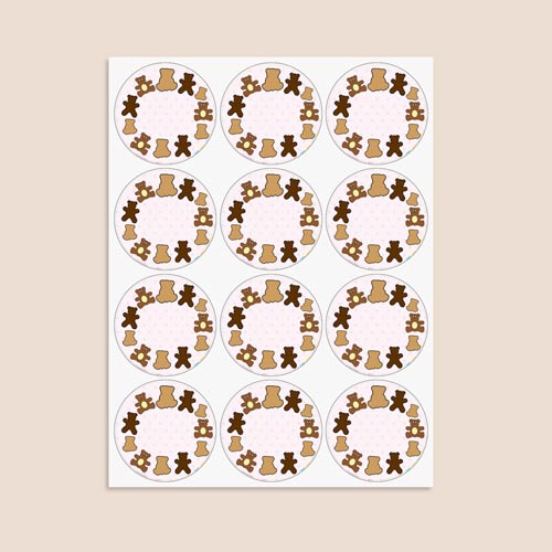 Dollies and Teddy Design 60mm Round Sticker sheet of 12 Product Gallery Image