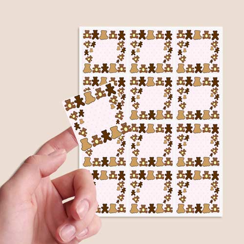 Dollies and Teddy Design 65mm Square Sticker sheet of 12 Product Gallery Image