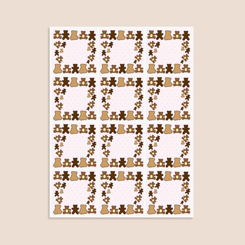 Dollies and Teddy Design 65mm Square Sticker sheet of 12 Product Gallery Image