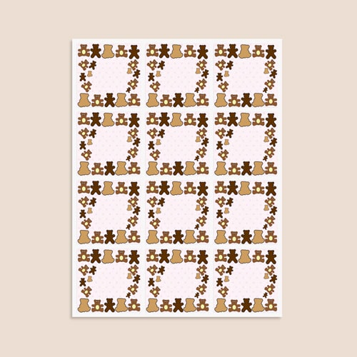 Dollies and Teddy Design 65mm Square Sticker sheet of 12 Product Gallery Image