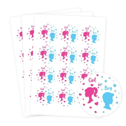 Dolls Gender Reveal Round Stickers 60mm - Sheet of 12 Product Gallery Image