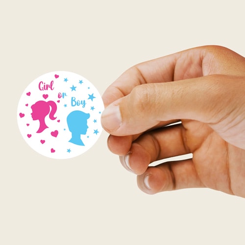 Dolls Gender Reveal Round Stickers 88mm - Sheet of 6 Product Gallery Image